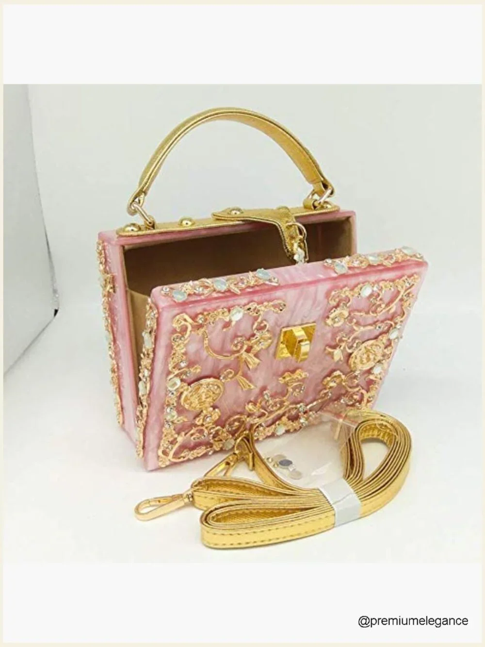 Acrylic Shoulder Bag with Rhinestones Evening Crossbody Box Clutch